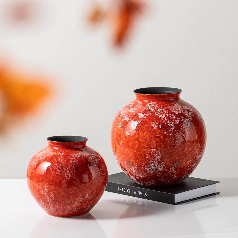 艺贝子侘寂风窑变雪红霁红釉陶瓷花瓶插花器客厅样板间软装饰品,淘宝优惠券,粉丝福利购,淘宝优惠卷