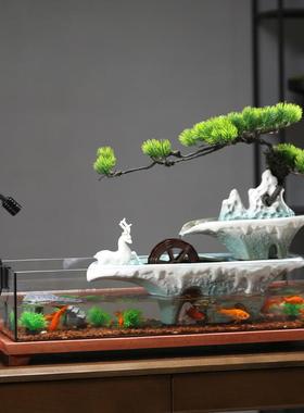 流水生财摆件客厅电视柜桌面玻璃鱼缸循环水转运招财喷泉乔迁礼品