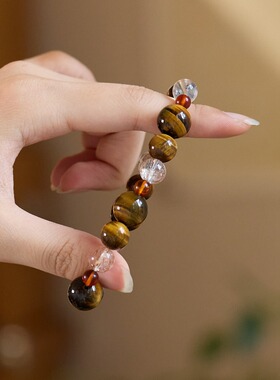 马年虎眼石手串新中式黑金超七手链高级感水晶手串