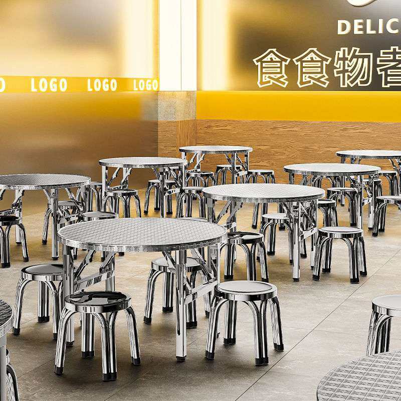 304特厚不锈钢折叠圆桌野外出租房食堂便捷桌学习一体写作专用桌,淘宝优惠券,粉丝福利购,淘宝优惠卷