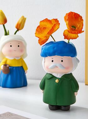 创意可爱大艺术家花瓶家居书房学生笔筒装饰品办公室桌面收纳摆件