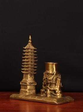 杨铜记 铜文昌笔筒 铜文昌塔笔筒 家居办公室书桌铜摆件