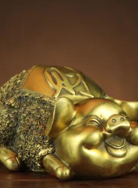 杨铜记 铜猪工艺品创意礼品 铜财字福字猪 对猪摆件