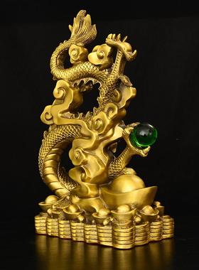 黄铜祥龙摆件 铜汉龙工艺品 生肖龙 金龙开业礼品家居办公室摆设