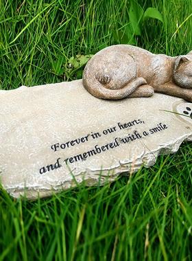 卡通小猫咪狗摆件树脂宠物纪念墓碑花园雕像工艺品公仔创意墓碑