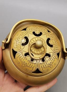 仿古黄铜手炉家居摆件古玩铜器收藏黄铜熏香炉摆设工艺品
