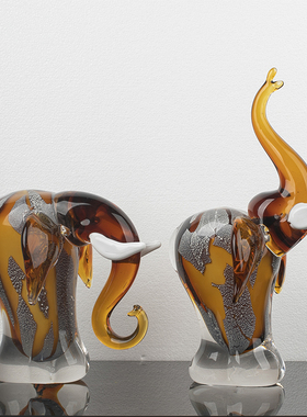 创意欧式琉璃招财象高升摆件客厅玄关酒柜办公室工艺品开业礼物