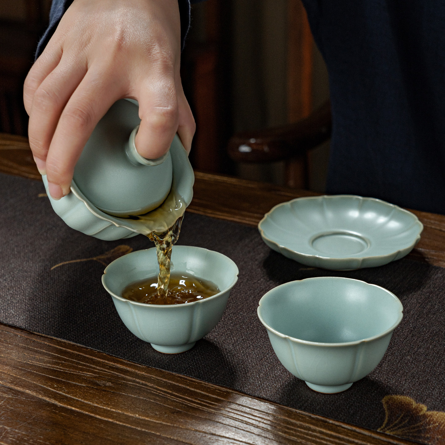 青澹汝窑盖碗套装小号泡茶碗景德镇功夫茶具套组陶瓷复古汝瓷送礼,淘宝优惠券,粉丝福利购,淘宝优惠卷