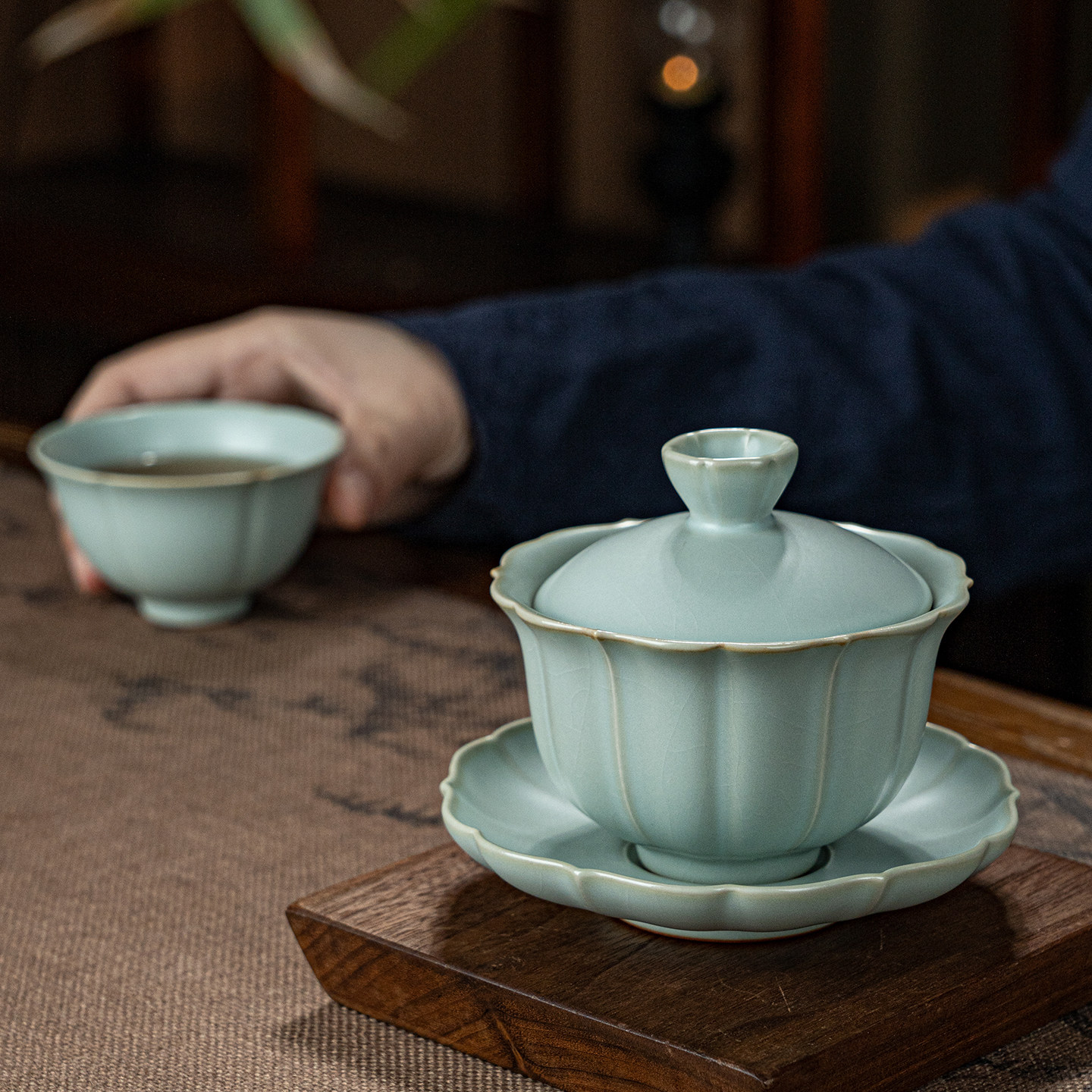 青澹汝窑三才盖碗泡茶碗景德镇汝瓷单个小号三才杯中式陶瓷礼盒装,淘宝优惠券,粉丝福利购,淘宝优惠卷