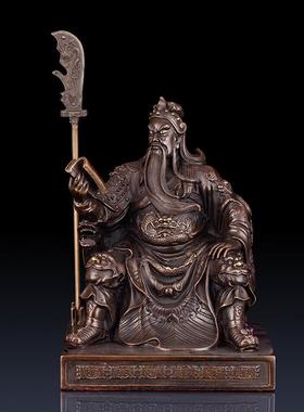 纯黄铜看书关公摆件办公室关公装饰家居客厅铜制工艺品摆件铜关公