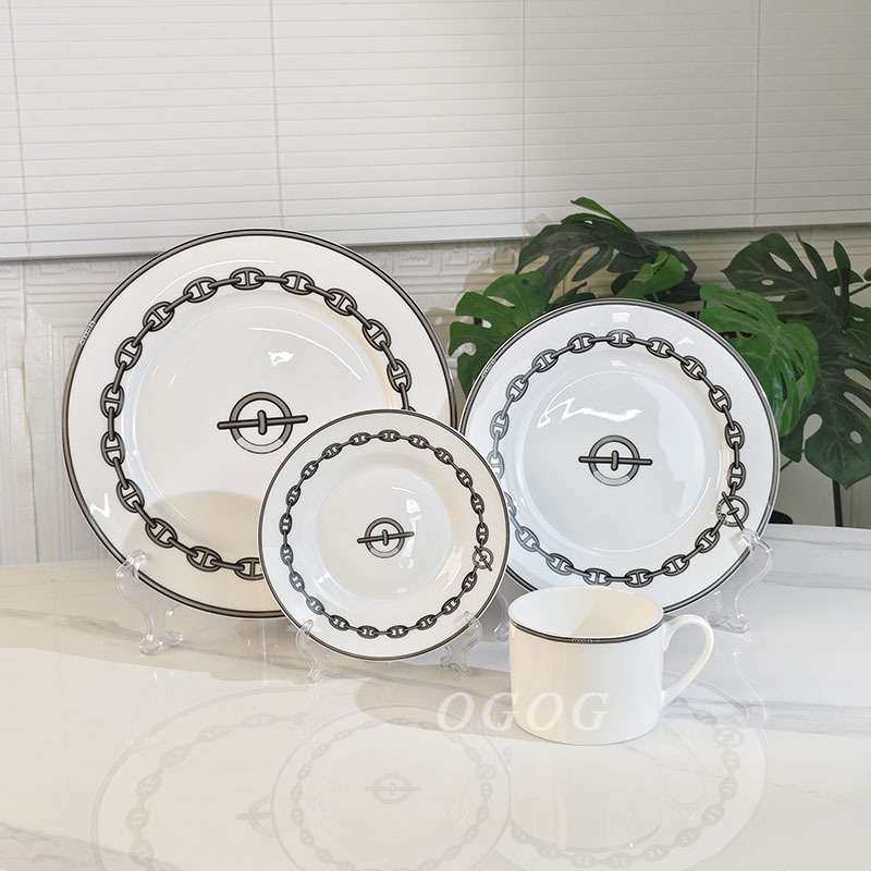 灰色铁链骨瓷牛排糕点西餐盘餐具网红下午茶杯咖啡杯家用简约杯碟,淘宝优惠券,粉丝福利购,淘宝优惠卷