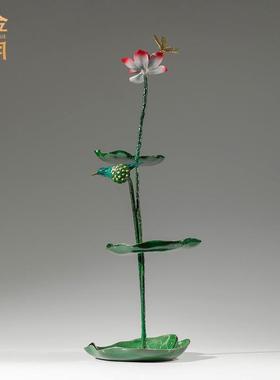 铜金岁月荷叶果盘彩铜工艺品摆件仿真荷叶荷花果盘铜器摆件工艺品