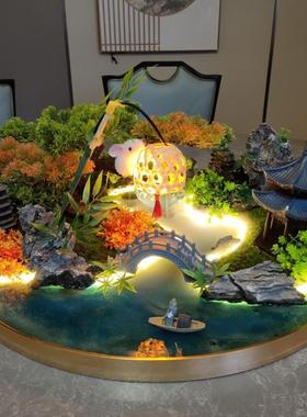 2025餐桌酒店高级中间摆花喷雾流水灯光遥控圆形转盘圆桌景观装∑