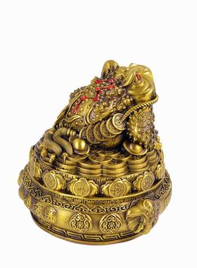 宏达 全黄铜聚宝盆金蟾办公室玄关宝石元宝铜金蟾礼品摆件