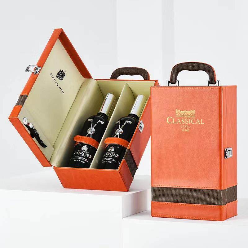 现货红酒礼品皮盒单双四六支红酒礼盒红酒包装盒葡萄酒空皮盒 - 图2