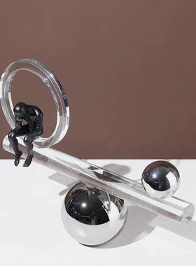 水晶平衡板思考者人物雕塑摆件样板间客厅书房玄关柜装饰水晶摆件