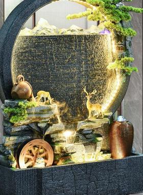 庭院水幕墙假山创意玄关流水招财喷泉树脂办公室客厅喷雾公司摆件