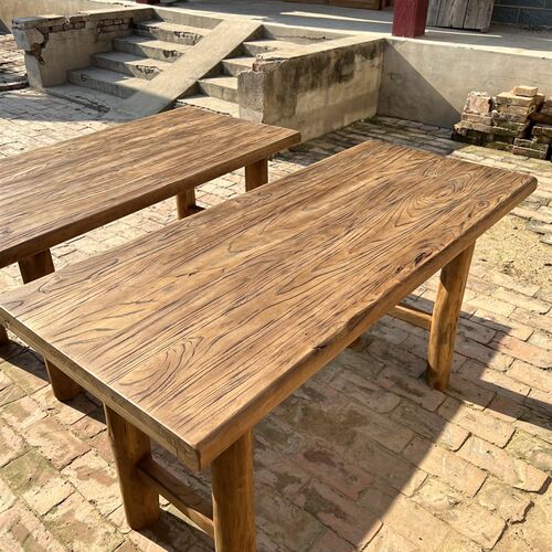 老榆木桌子复古茶桌原木实木桌子吧台长桌书桌餐桌阳台桌民宿家用 - 图2