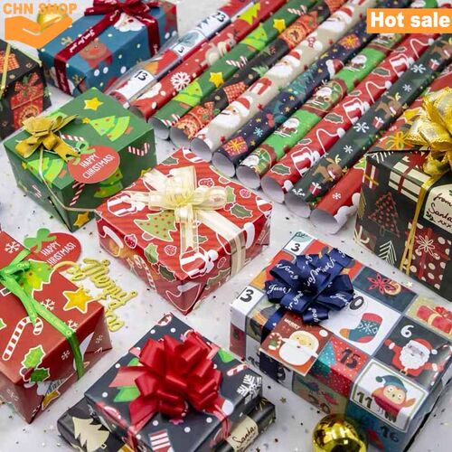 10pcs Christmas wrapping paper Gift packing paper wrapper - 图0