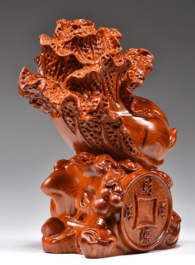 花梨木雕白菜摆件客厅玄关电视酒柜百财店铺工艺装饰品开业送礼品