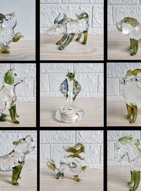 七彩水晶十二生肖家居摆件鼠牛虎兔龙蛇马羊猴狗猪全家福汽车装饰