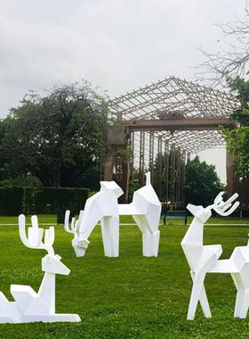 户外园林动物小品几何块面鹿售楼部商场景区装饰玻璃钢雕塑大摆件