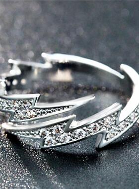 Punk Hip hop Silver Color Zircon Lightning Open Rings for Me