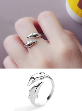 Smooth Surface Cute Animal Dolphin Adjustable Ring Silver Co