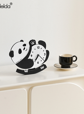 Mndeld客厅玄关桌面装饰摆件电视柜熊猫时钟家居饰品钟表摆放式