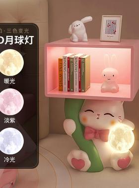 创意奶油风猫咪床头柜夜灯简约现代艺术卧室儿童房可爱床边柜摆件