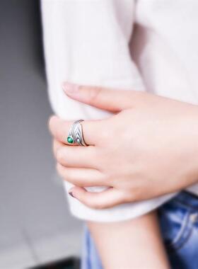 New Geometric Inlay Turquoise Open Ring Vintage Peacock Feat