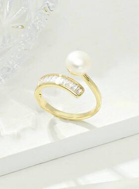 Fashion light luxury style micro-encrusted zircon pearl open