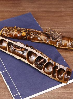 黄铜竹节镇纸书房办公室工艺礼品知足常乐镇尺桌面装饰摆件