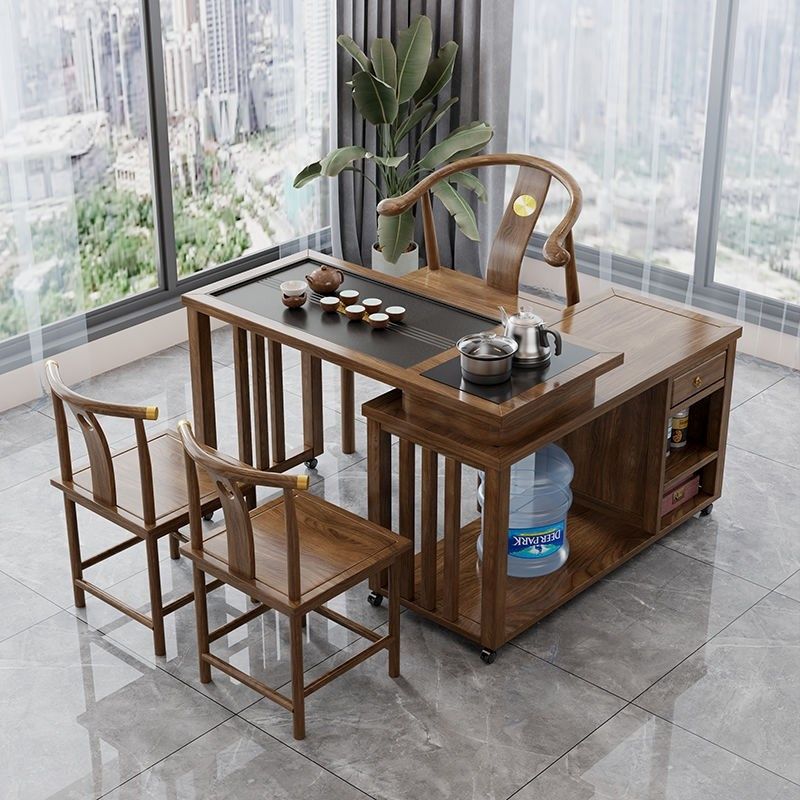 实木茶桌旋转式茶台阳台小户型移动1米1.2米桌椅橡胶木带烧水,淘宝优惠券,粉丝福利购,淘宝优惠卷