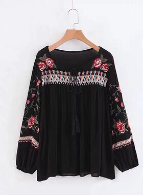New Spring Autumn Fashion Ethnic V Neck Viscose Floral Embro