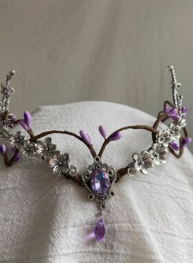 Fairy Crown elven Diadem Silver Woodland Forest Tiara Purple