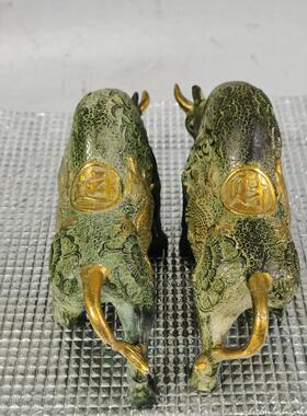 古玩铜牛收藏铜器财牛铜鎏金仿古摆件收藏办公室卧室装饰工艺品