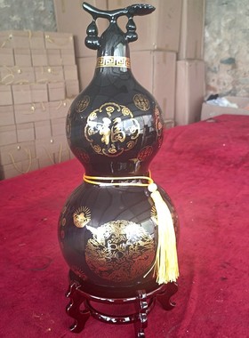泰山墨玉金丝葫芦黑玉福禄客厅办公室卧室玄关桌面摆件礼品大小号