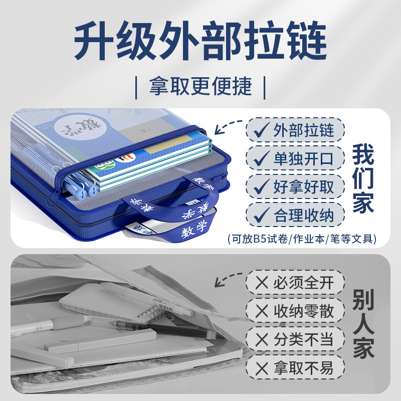 L型学科目袋课本分类袋收纳袋加厚网纱拉链式学生手提袋作业试卷,淘宝优惠券,粉丝福利购,淘宝优惠卷