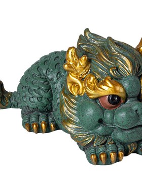 创意可爱水火麒麟公母一对彩金高档精品家居客厅桌面装饰摆件送礼