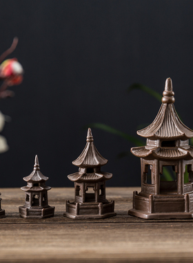六角亭凉亭微景观小宝塔摆件造景园艺花盆水族箱鱼缸茶宠假山配件