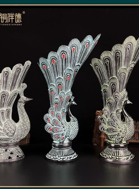 古青铜摆件青铜凤杯酒樽吉祥鸟尊花瓶古玩装饰工艺品花插笔筒