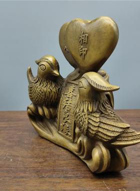 收藏装饰摆件仿古件黄铜鸳鸯戏水喜结良缘铜器工艺品摆件