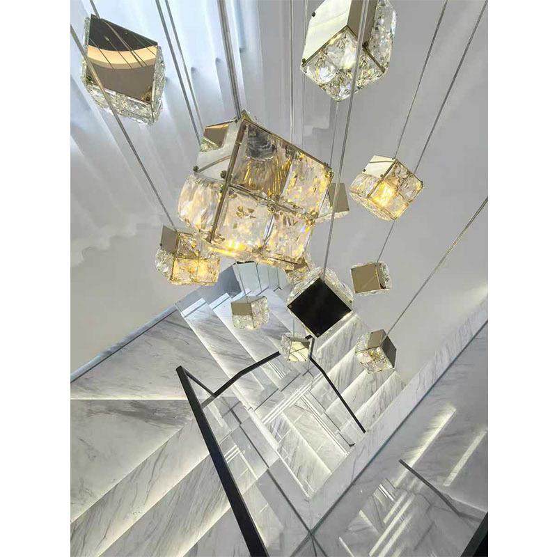 挑空楼梯吊灯创意个性艺术设计师款魔方灯餐厅灯loft复式水晶吊灯,淘宝优惠券,粉丝福利购,淘宝优惠卷