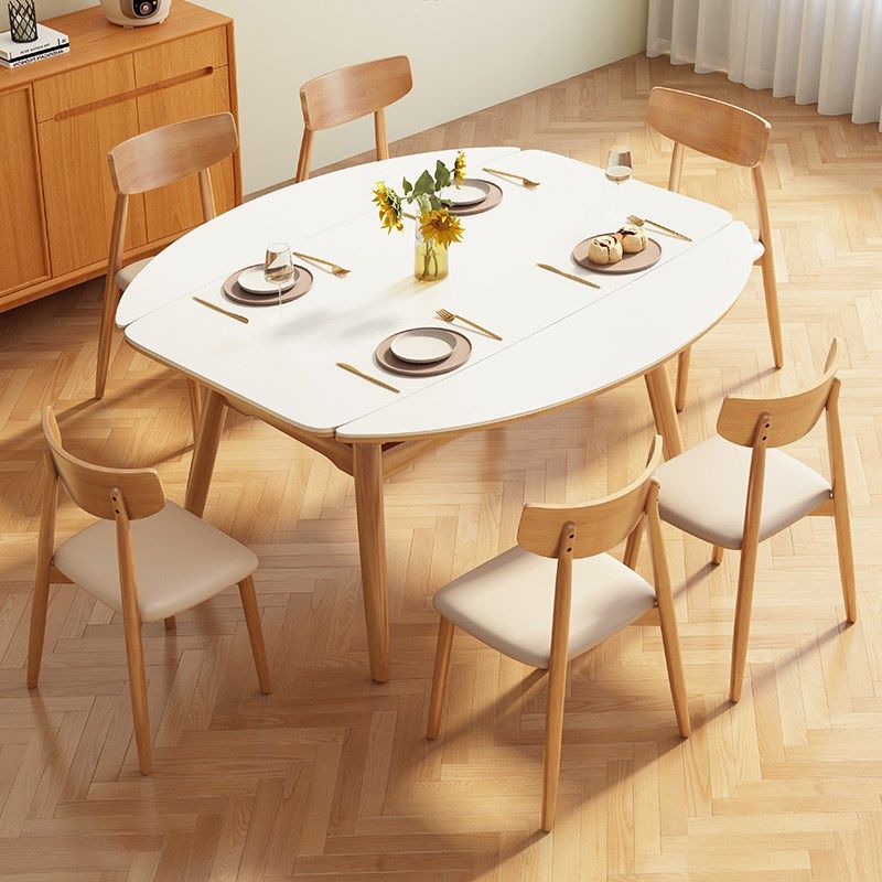 侘寂风实木可伸缩岩板餐桌樱桃木色长方形家用饭桌可变圆桌小户型,淘宝优惠券,粉丝福利购,淘宝优惠卷