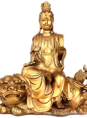 铜器黄铜文殊菩萨像普贤菩萨摆设家居工艺品用品