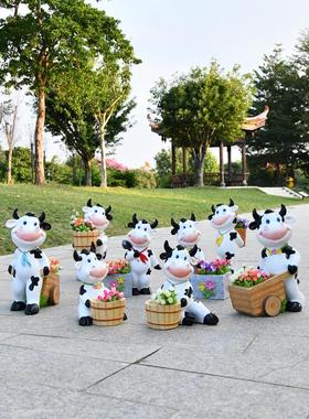 户外花园摆件庭院装饰别墅小区阳台布置仿真动物卡通奶牛花缸雕塑