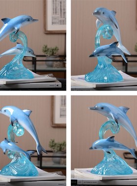 优艺诗 树脂树脂海豚海洋动物家居摆件装饰品客厅玄关工艺品