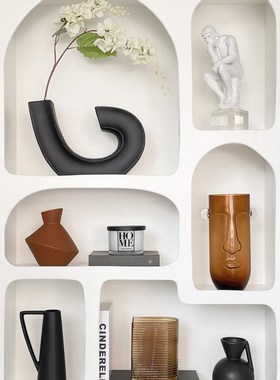 样板间书柜家居软装饰品创意玻璃陶瓷摆件杯蜡相架仿真花Z08