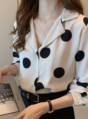 Blouses Women Polka Dot V-neck Chiffon Designed Ins Plus Siz